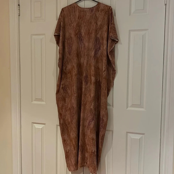Vintage style Paisley Abstract brown pattern V neck boho  casual cotton Kaftan S - Picture 13 of 14